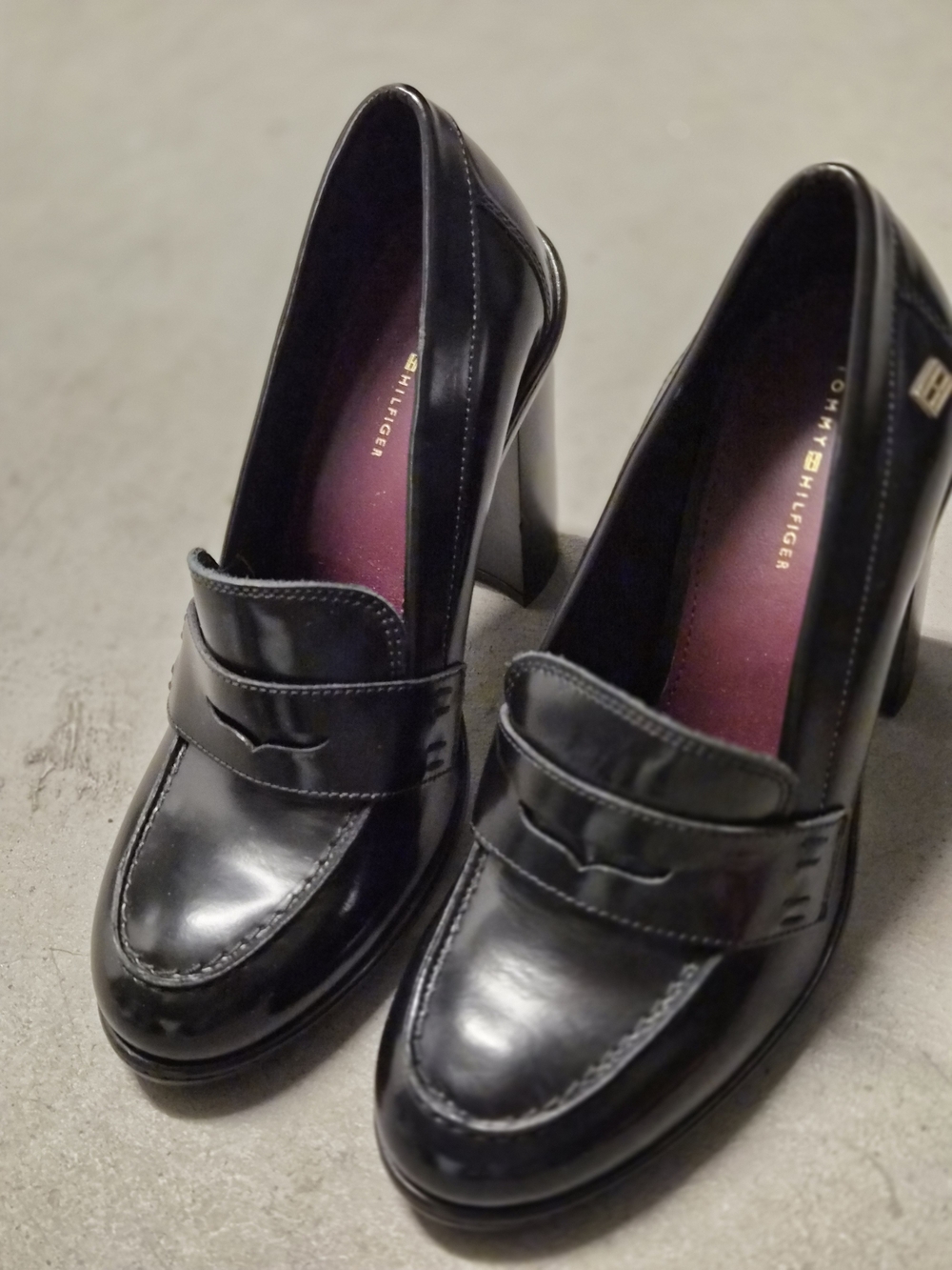 Tommy Hilfiger Black Leather Heeled Loafers